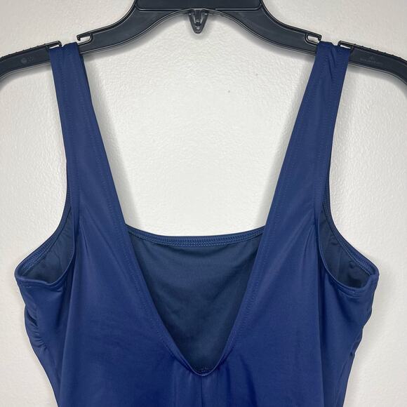 Lands End Womens 14L Long Navy One Piece Swimsuit Built-In Support V-Back Modest - Picture 5 of 9